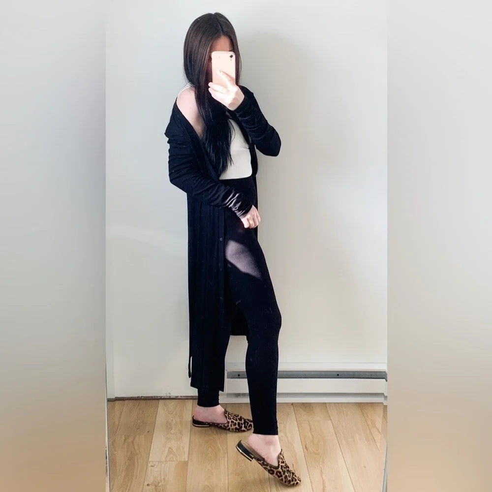 MaxMara Leisure Black Long Ribbed Cardigan Legging Set small